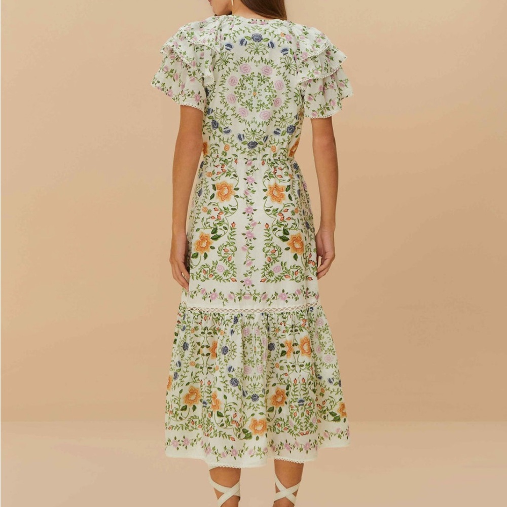 Farm Rio Off-White Folk Floral Lace Midi Dress. L. NWT. - Picture 4 of 14